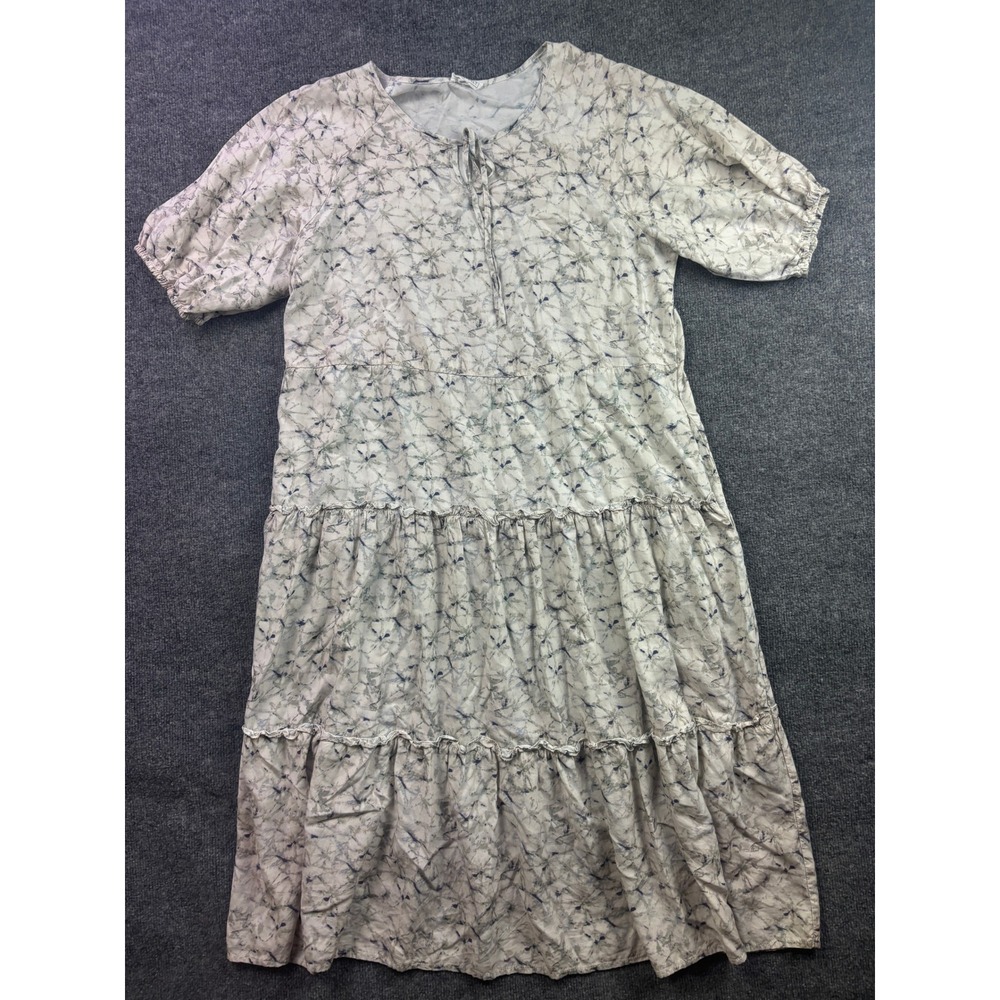 Sweet Salt Tiered Midi Dress Womens 14/16 Grey Blue Tie Dye Puff Sleeve Pockets